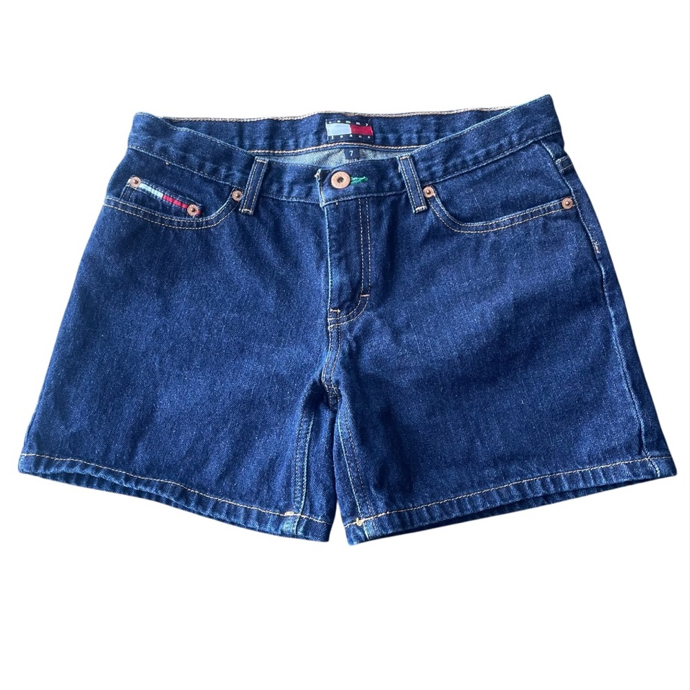Vintage 90s Y2K Tommy Hilfiger Dark Wash Denim Short, Junior’s 7